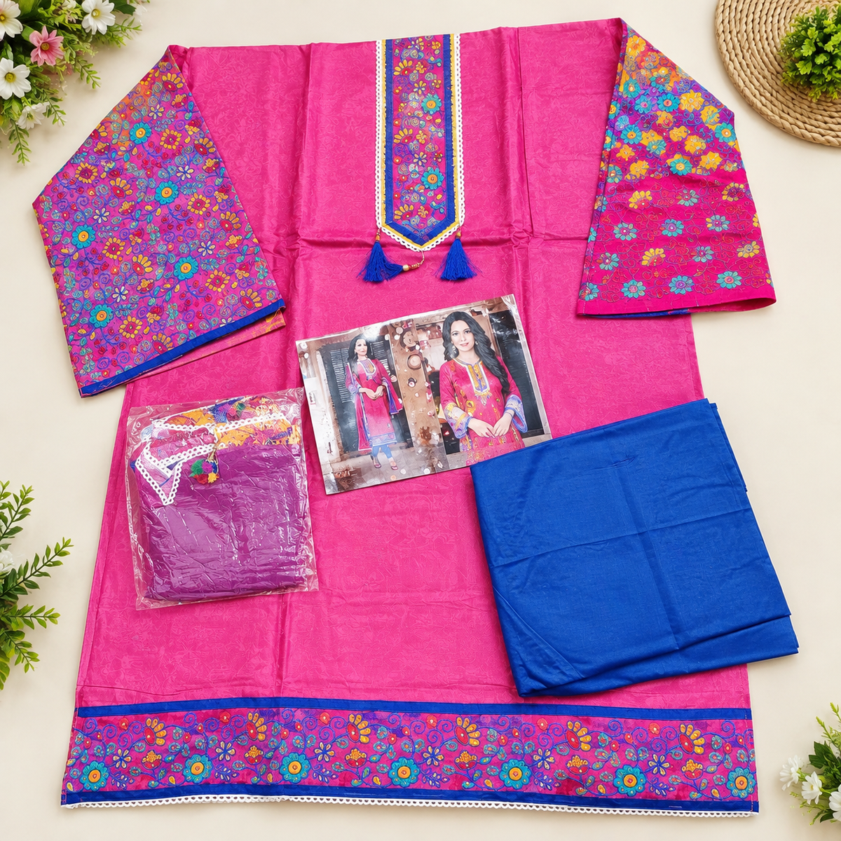 Fancy Cotton Dress with Chiffon Dupatta. New Style Dress With Beautiful Colours