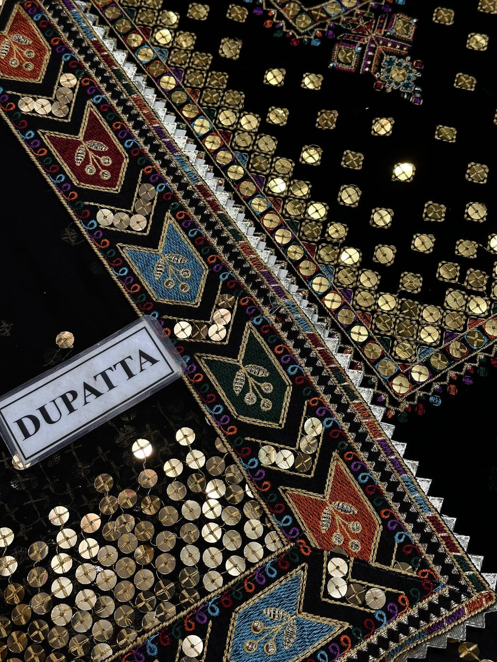 Elegant unstitched ensemble featuring luxurious velvet for the shirt with intricate 9mm sequin