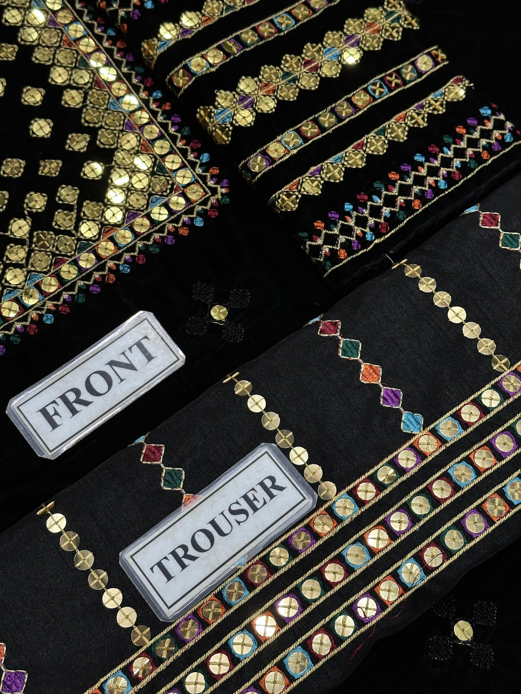 Elegant unstitched ensemble featuring luxurious velvet for the shirt with intricate 9mm sequin