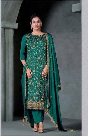 Elegant satin chiffon ensemble perfect for weddings, festivals