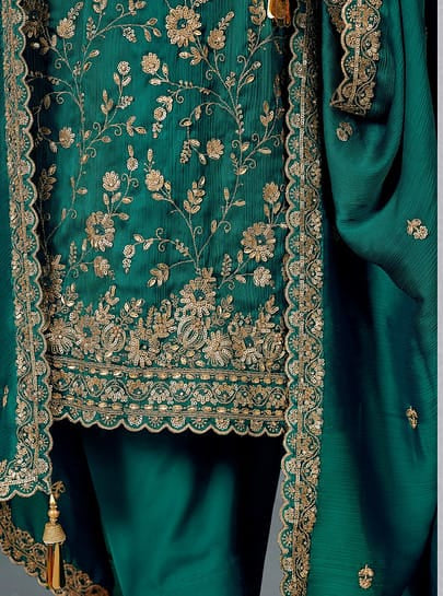 Elegant satin chiffon ensemble perfect for weddings, festivals