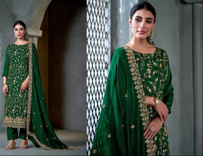 Elegant satin chiffon ensemble perfect for weddings, festivals
