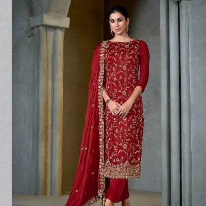 Elegant satin chiffon ensemble perfect for weddings, festivals