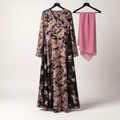 Printed abaya with rubber sleeves and crinkle chiffon scarf