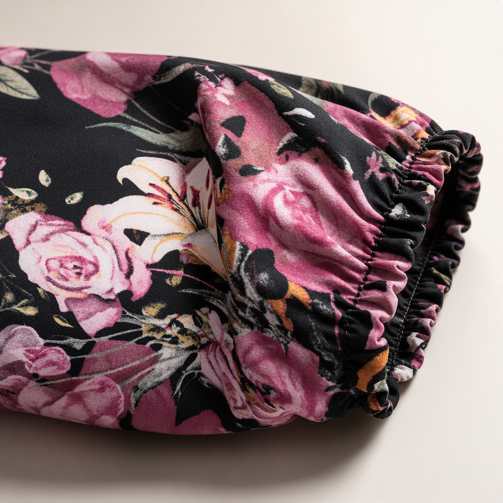 Printed abaya with rubber sleeves and crinkle chiffon scarf