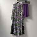 Printed abaya with rubber sleeves and crinkle chiffon scarf