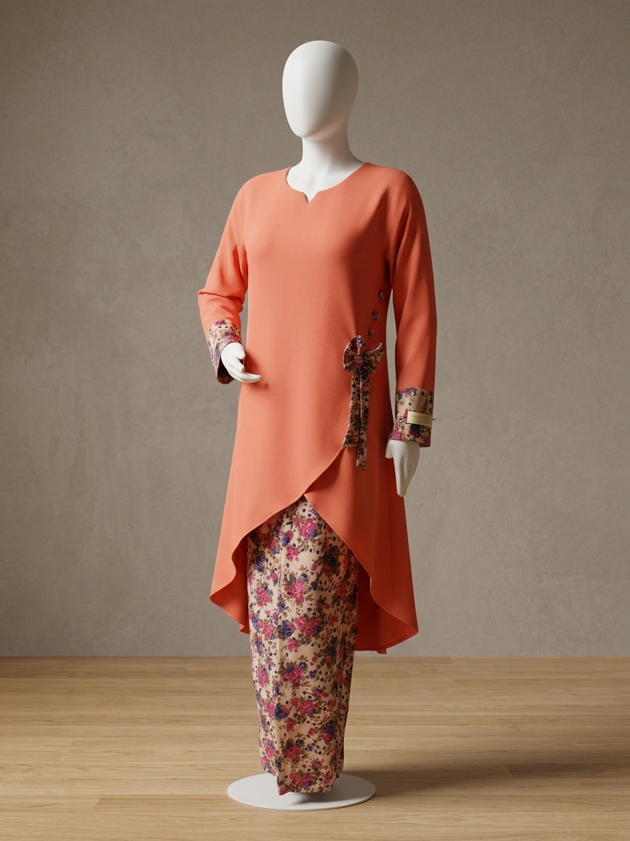 Overlap Long Tunic & Floral Printed Trousers | 2-Piece Set