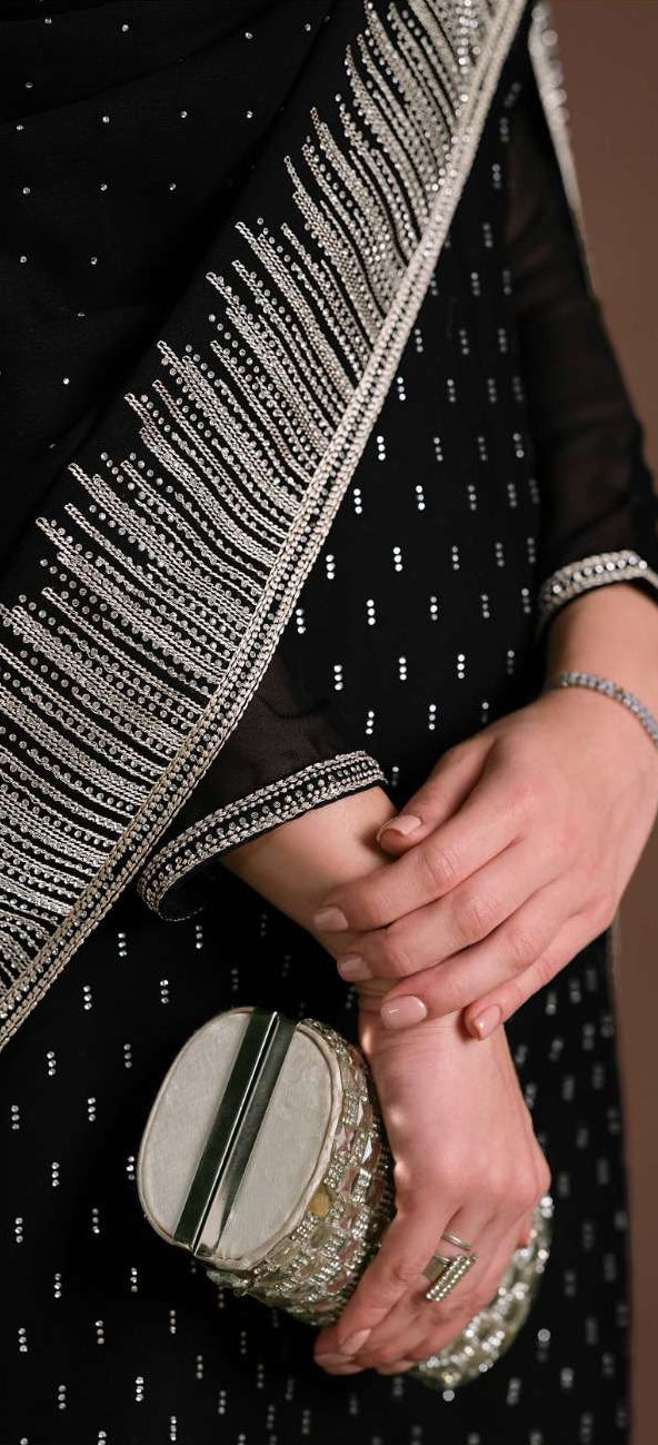 Elegant three-piece ensemble featuring a premium 2-tone cotanic georgette